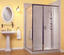 framed rectangle shower enclosure with swinging door