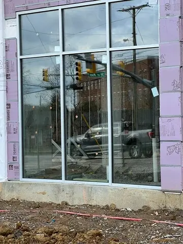 A commercial glass window with six panels in a metal frame installed by Glass Doctor of Nashville.